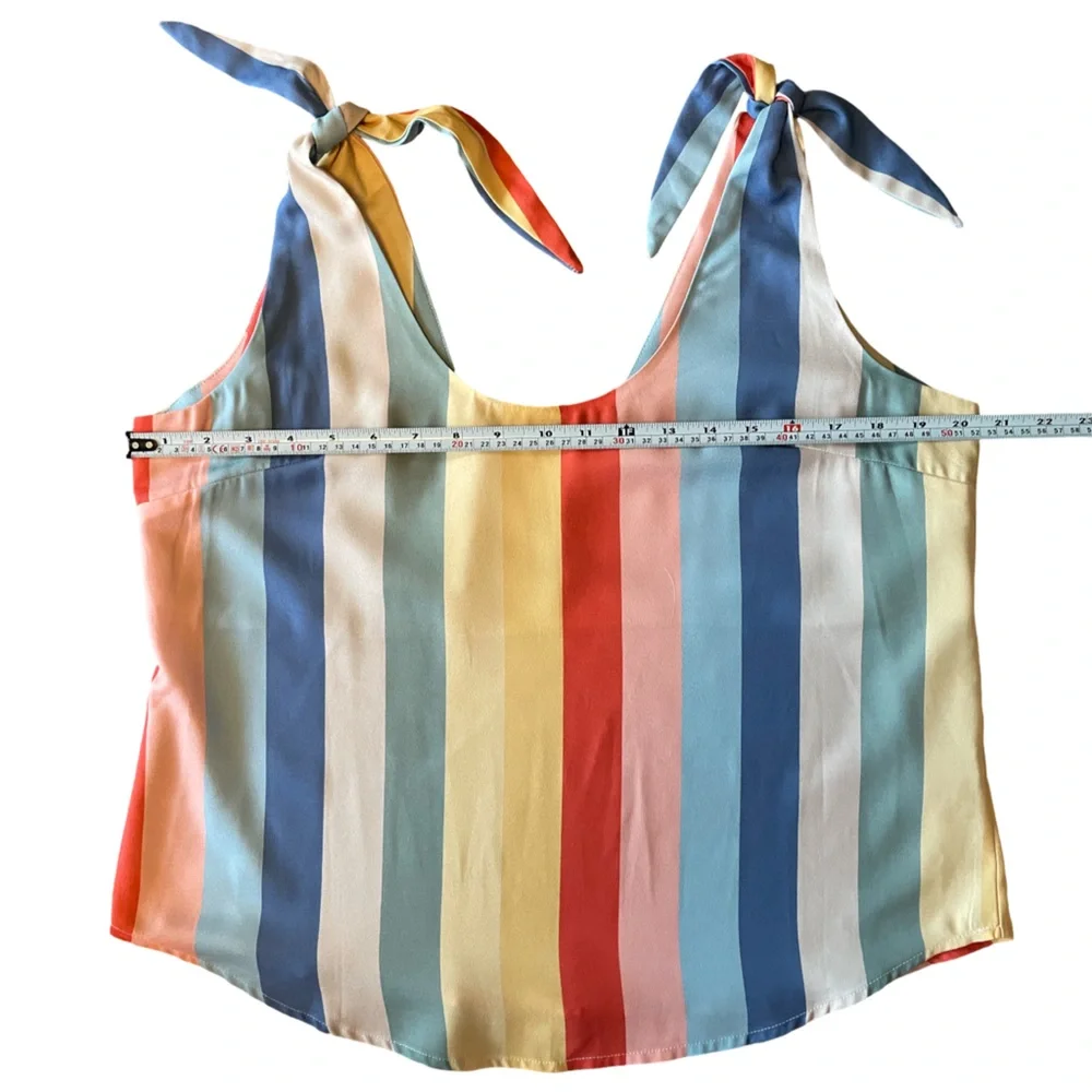 Aemi + Co Gracie Tank Top Tank Rainbow Stripe Tie Shoulder Women’s Large - Picture 10 of 12
